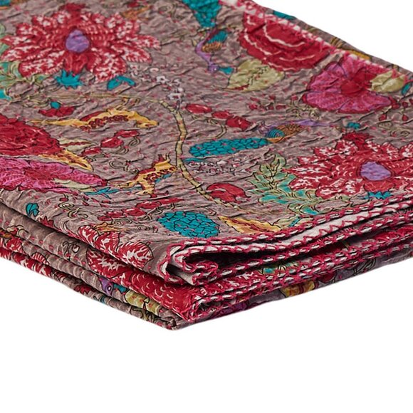 Taj Hotel Home Decor Kantha Cotton Throw | 1-Piece | Multicolor | 50"x70" - Picture 3 of 4